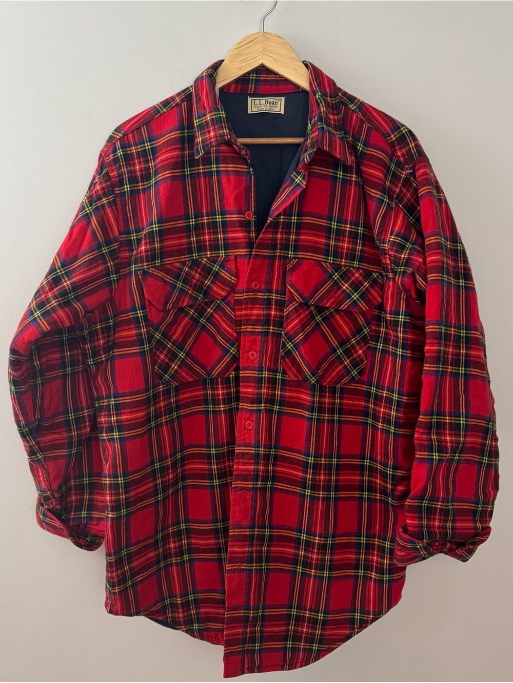 L.L. Bean VINTAGE 1980s Red Plaid Flannel Shirt Jacket Size L